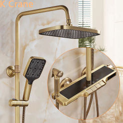 LED Digital Antique Bath Shower Mixer Faucet Bathroom Hot Cold Thermostatic Shower System Bathtub Wall Mount SPA Rainfall Faucet