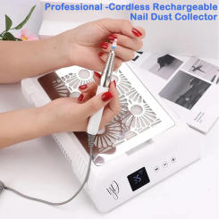 Professional Cordless Rechargeable Nail Dust Collector Colector de polvo de unas 85W LCD Display Brushless Motor Reusable Filte