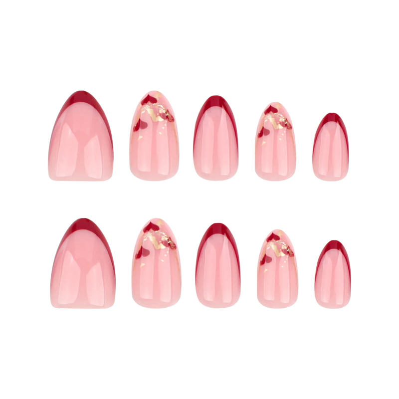 Description Picture 3 of item24pcs Valentine'S Day Press On Nails Set Short Almond Shaped Glossy Red Nails with Heart Glitter Pattern False Nails For Party