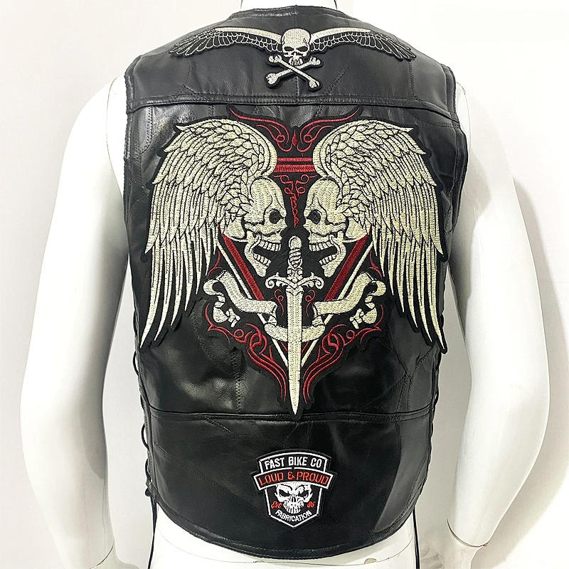 Description Picture 4 of itemNew Moto Vest Patch Men's Short Motorcycle Sleeveless Jacket Biker Casual Streetwear Waistcoat Locomotive Club Punk Leather Vest