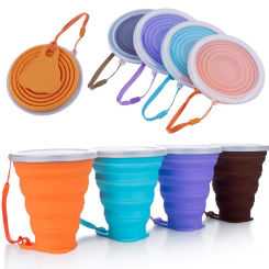 Silicone Collapsible Travel Cup 270ml BPA FREE Folding Camping Cup with Lid Reusable Expandable Drinkware for Outdoor Hiking