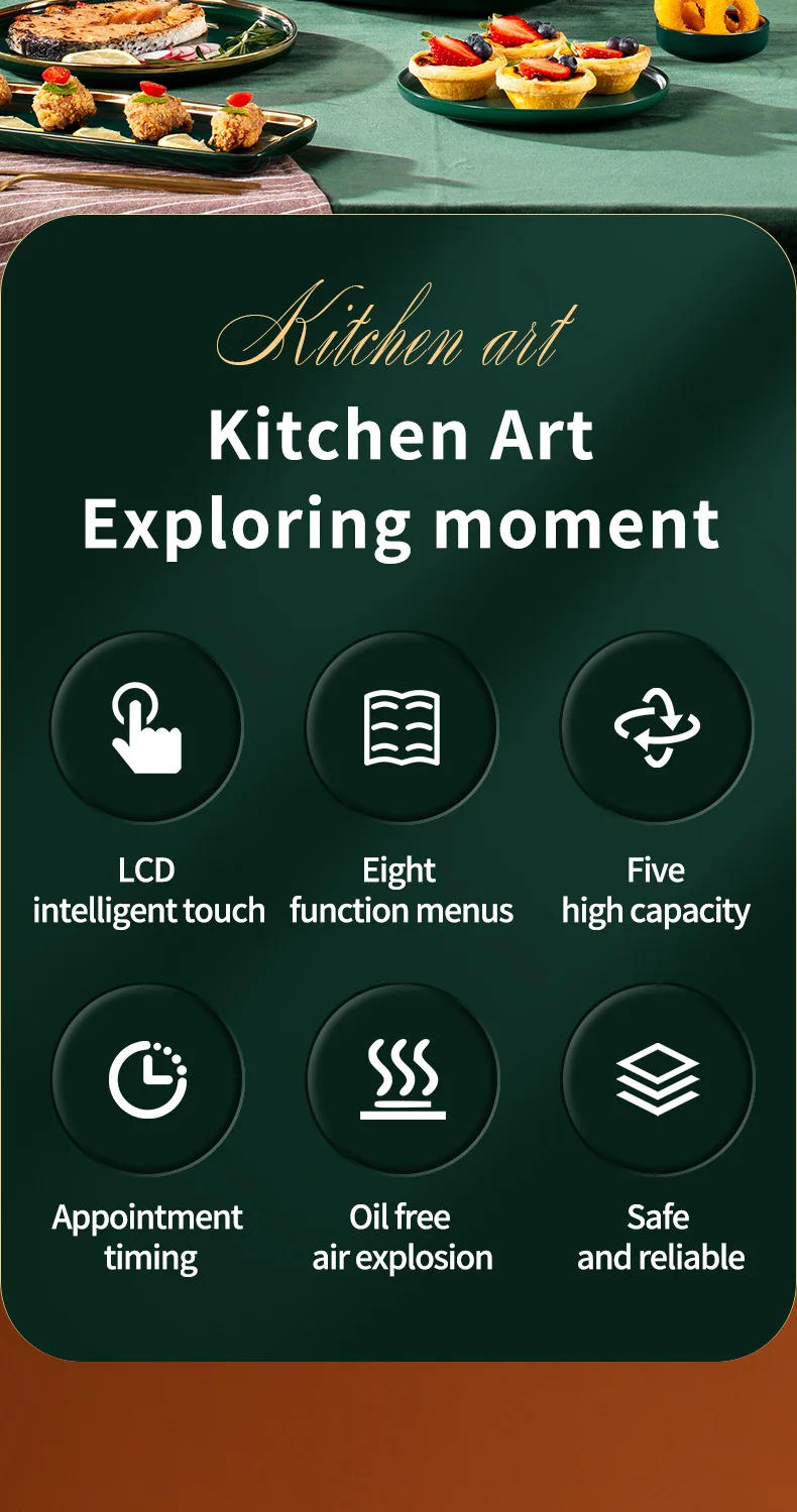 Description Picture 3 of item5L Smart Electric Air Fryers Automatic Household 360°Baking LED Touchscreen Air Fryer Without Oil Free Smokeless EU Plug