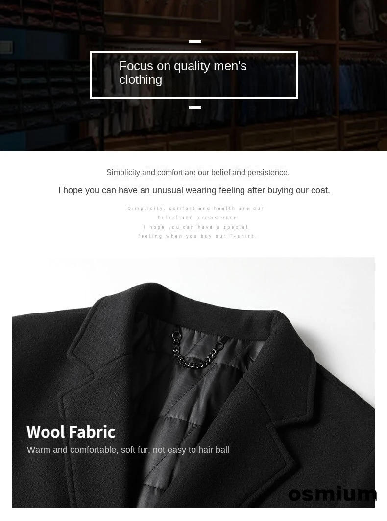 Description Picture 4 of itemMens Black Blend Coat Winter Long Quilted Wool Windbreaker Male Casual Business Thick Button Woolen Warm Jacket Plus Size M-4XL