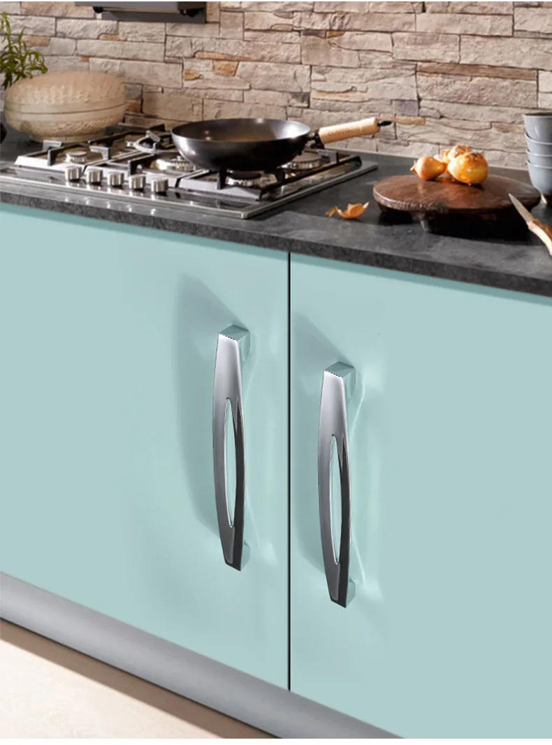 Description Picture 5 of itemModern Cabinet Handles Knobs Zinc Alloy Door Kitchen Knobs Bright Chrome Cabinet Pulls Drawer Furniture Handle Hardware