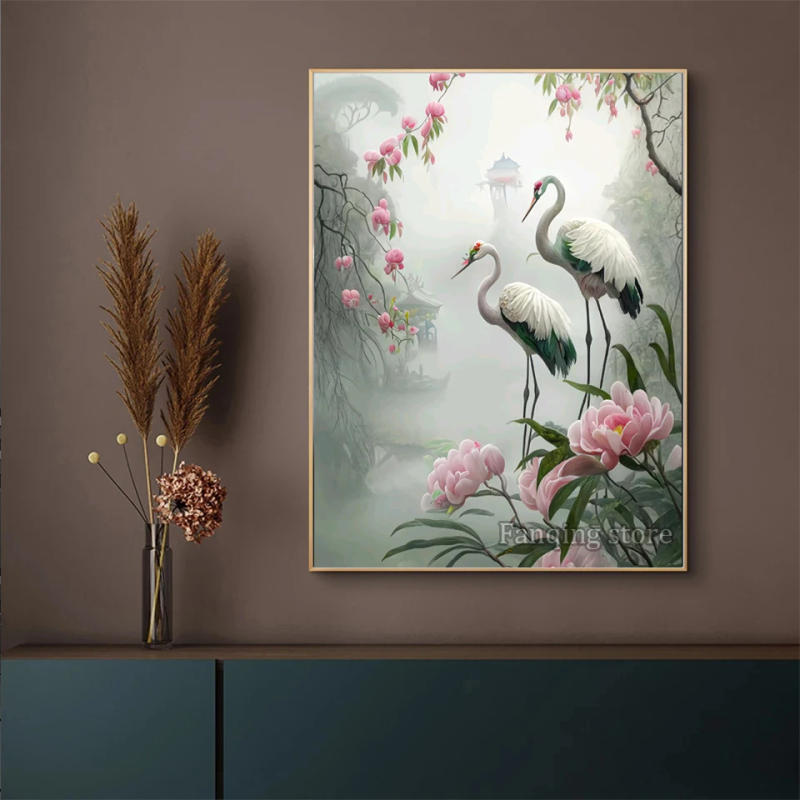 Description Picture 5 of itemRed-crowned Crane Diamond Painting New Collection 2023 Diamond Embroidery Lake Flower Cross Stitch Birds Full Rhinestone L79