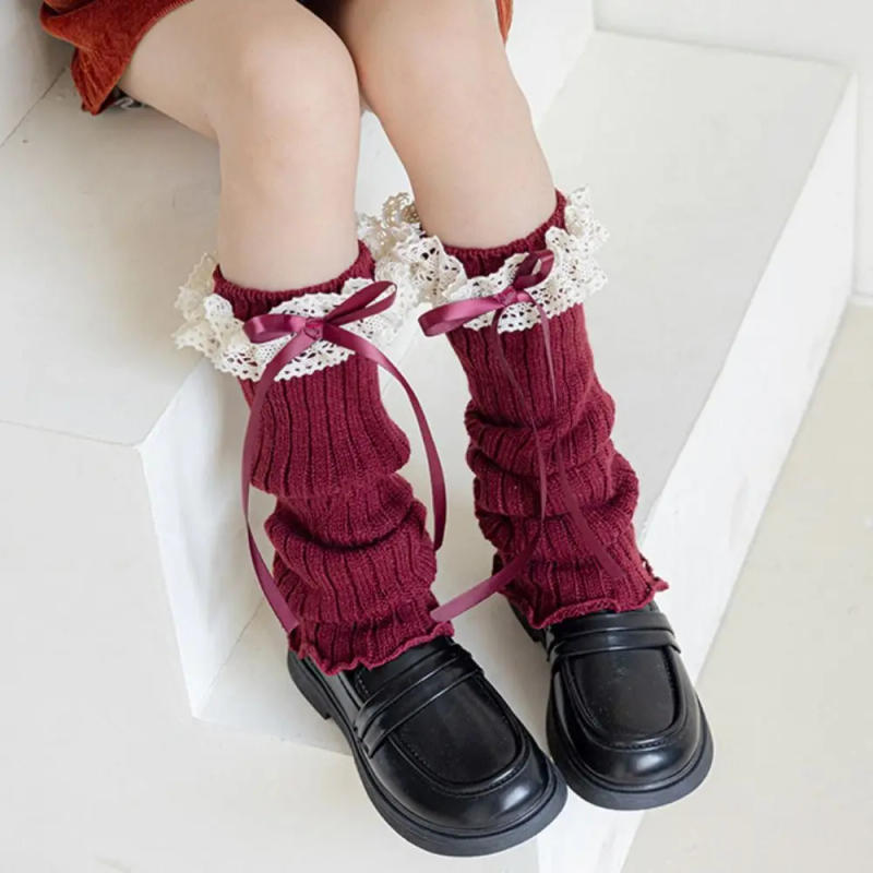 Description Picture 4 of itemFashion Harajuku Bow Ribbon Leg Warmers Long Stockings Sweet Lolita Knitted Socks Solid Color Kawaii Knitted Foot Cover Autumn