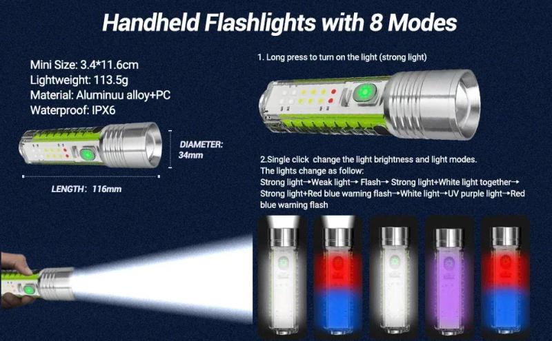 Description Picture 3 of itemSpotlight Long-range Strong Light XPG Focusing Flashlight Type-C Charging With Strong Magnetic Pen Clip Fluorescent Keychain