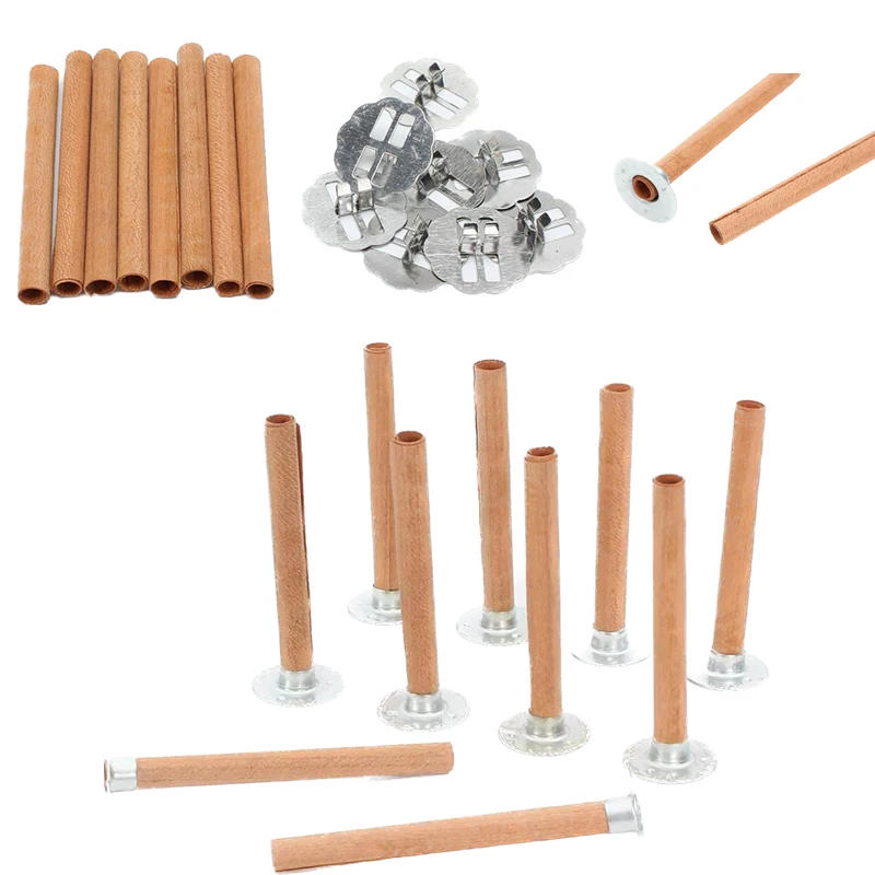 Description Picture 2 of item5pcs 50-95mm Original Cylindrical Wooden Candle Wicks with Support Iron DIY Handmade Soy Wax Wicks Candle Making Supplies