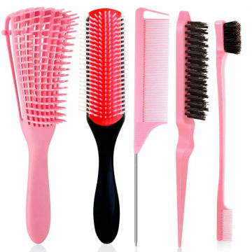 5 Pcs Detangling Brush Set Cushion Nylon Bristle Shampoo Brush Teasing Brush Dual Edge Brush Styling Comb for Curly Hair