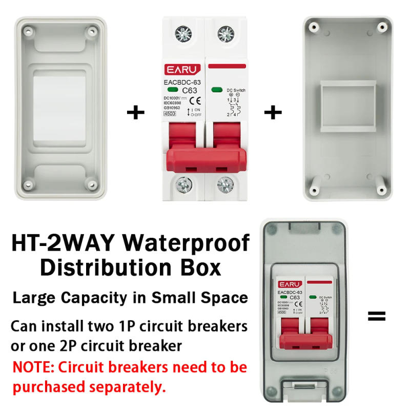 Description Picture 4 of itemHT-2 IP65 Waterproof Distribution Breaker Box Panel Installation 2 WAY PC ABS Plastic Outdoor Electrical MCB Solar Junction Box