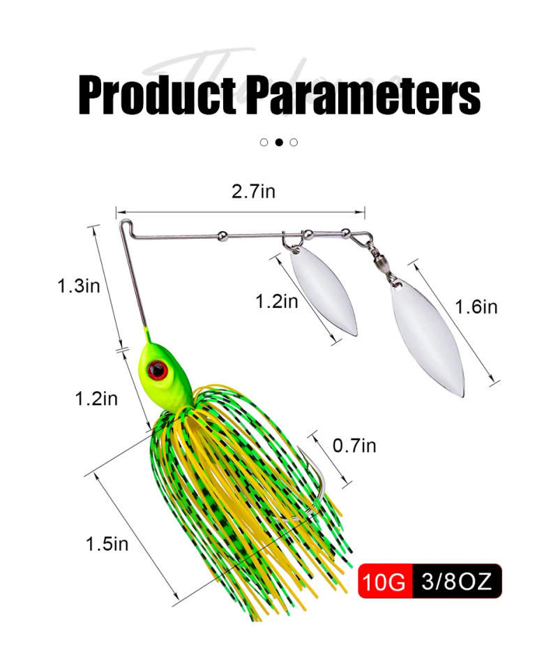 Description Picture 3 of itemSpinnerbait Fishing Lure Metal Spinner Buzzbait Swimbait Hook JIG Kit Skirt Peche Bass Pike Double Spoon Wobblers Wire Bait