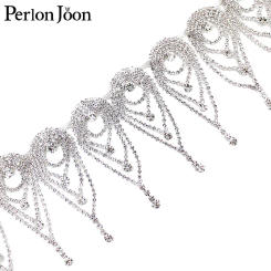 Long tassel crystal array droplets rhinestone fringe trim silver crystal decorative chain clothing accessories ML076
