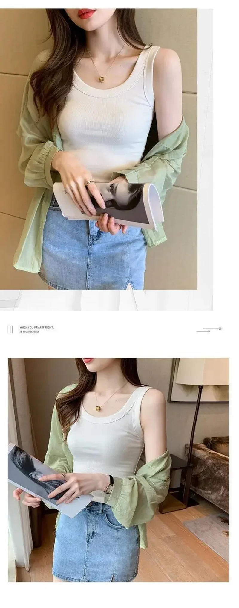 Description Picture 4 of itemBra Pad Vest Women's Summer Set White Soft Wire Sleeveless Bottom Comfortable Breathable T-shirt Vest Tight Gym Vest Jacket