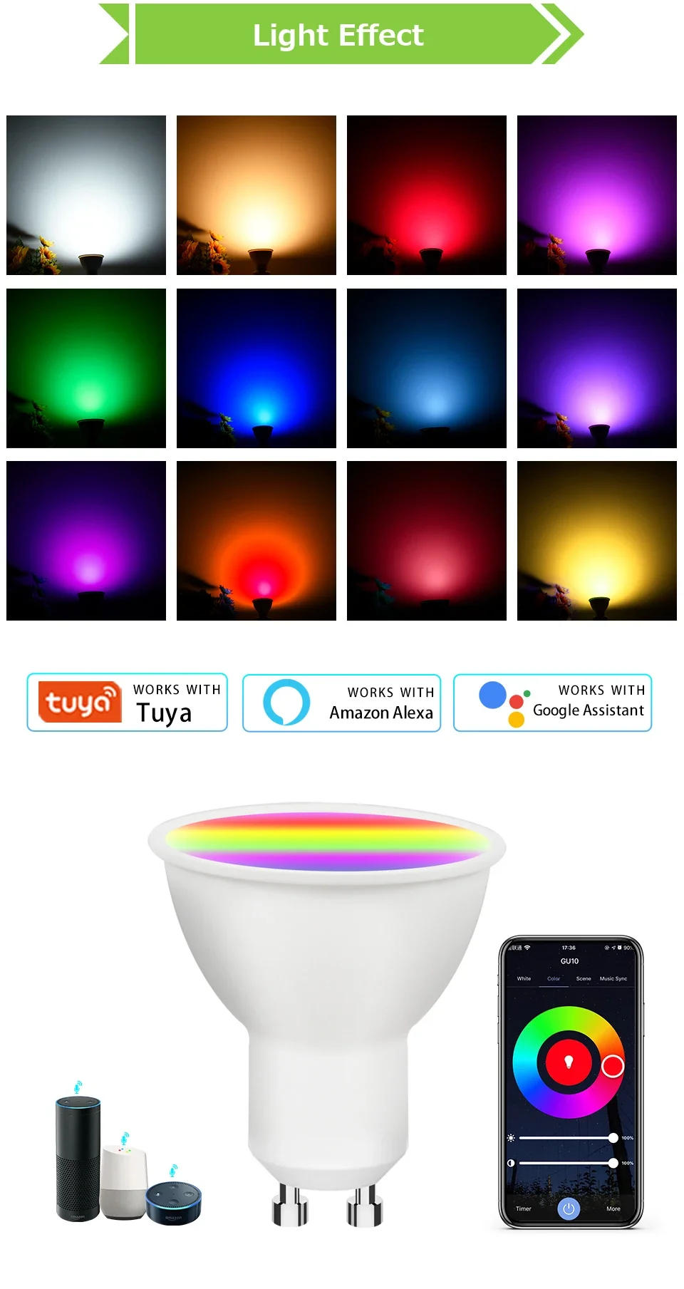 Description Picture 4 of itemTuya WiFi LED Light Bulb GU10 220V 110V Dimmable Lamp Bulbs 5W 7W 9W Voice Control Timer Function Support Alexa Google Home