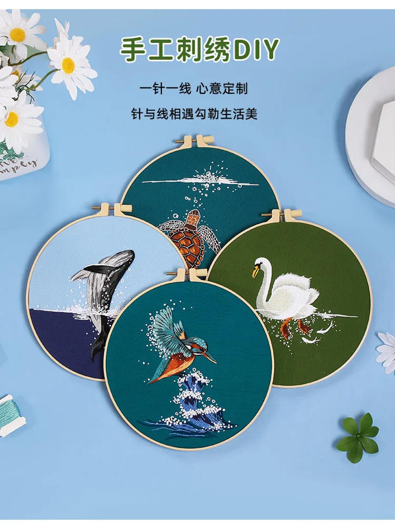 Description Picture 4 of itemDIY Embroidery Kit Whale Swan Aniaml Cross Stitch for Beginner Pattern Printed Sewing Art Craft Painting Home Decor Painting