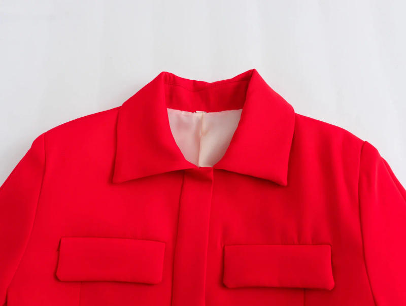 Description Picture 5 of itemTRAFZA Spring Jacket For Women Slim Cropped Coat Elegant Solid Long Sleeve Jacket Front Flap Pocket Outerwear Fashion Streetwear