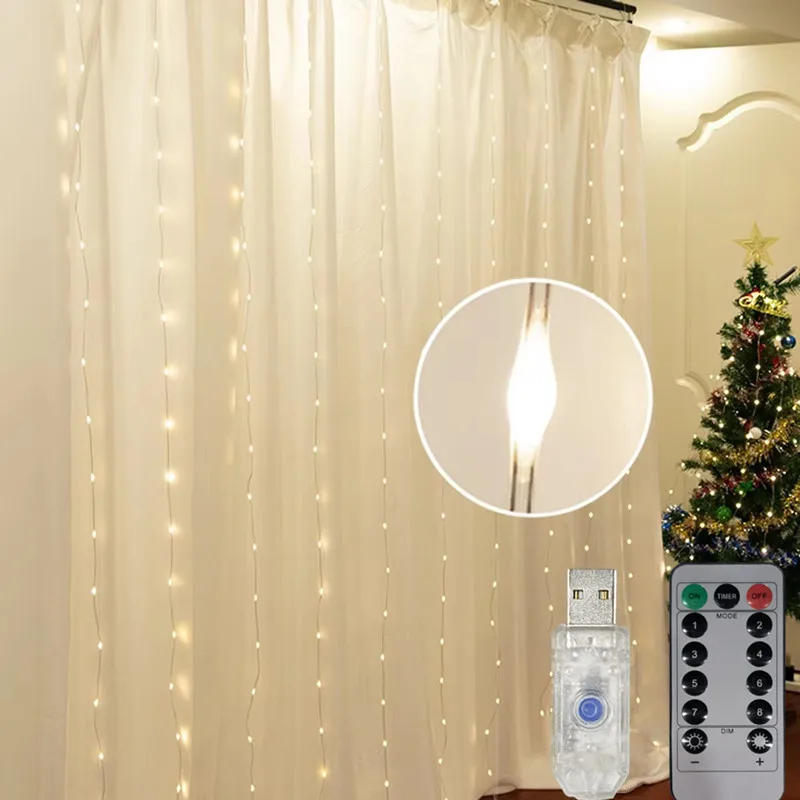 Description Picture 2 of item6/3M LED Curtain String Light USB Powered Wedding Fairy Lights Garland For Christmas New Year Garden Party Camping Terrace Decor