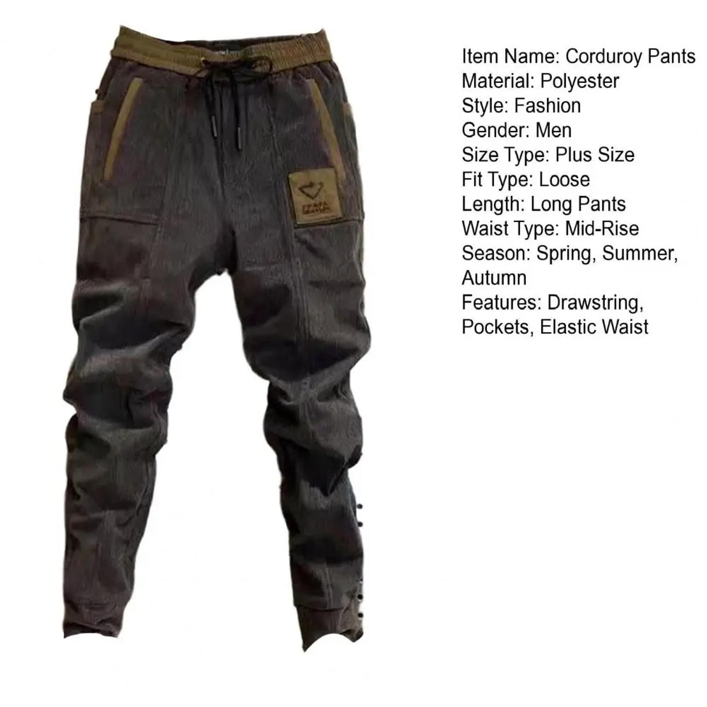 Description Picture 5 of itemCorduroy Pants Elastic Waistband Comfy Autumn Solid Color Corduroy Harem Pants Shrinkable Cuffs Men Pants Daily Clothing