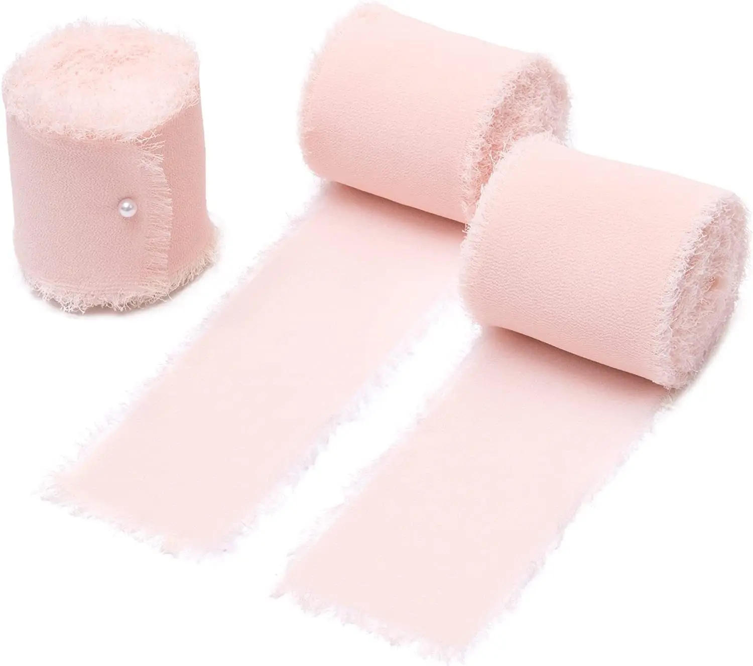 Description Picture 2 of item4CM*5M Handmade Frayed Edged Satin Chiffon Silk Ribbon For Wedding Invitation Wrapping Bouquets Birthday Party Decor Gifts 1