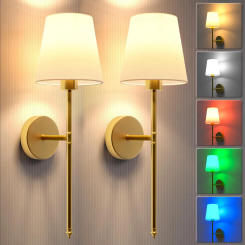 2 Packs Wall Lights Battery Operated Wall Sconces, Gold Wireless Wall lamp with Remote, 9 Colors Modes Rechargeable