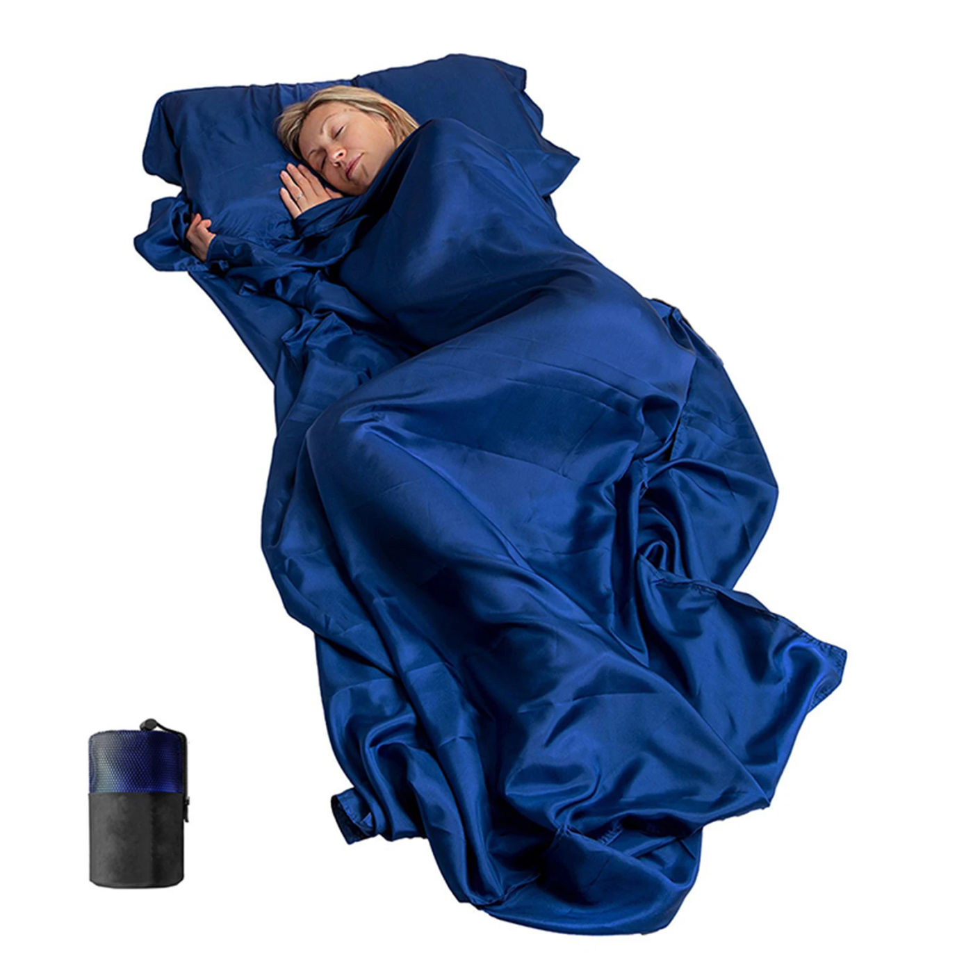 Description Picture 4 of item1pc Sleeping Bag Liner, Silk Soft Sleep Bag Liner with Pillow Pocket Portable Lightweight Camping Travel Sheet for Hotels
