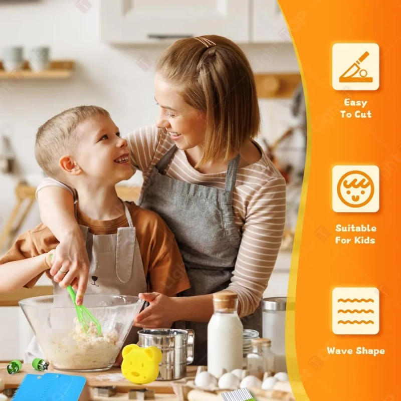 Description Picture 6 of item17 Pieces Kids Cooking Set Real Montessori Kitchen Tools Toddler Safe Serrated Edges with Plastic Knife Cutting Board Scissors
