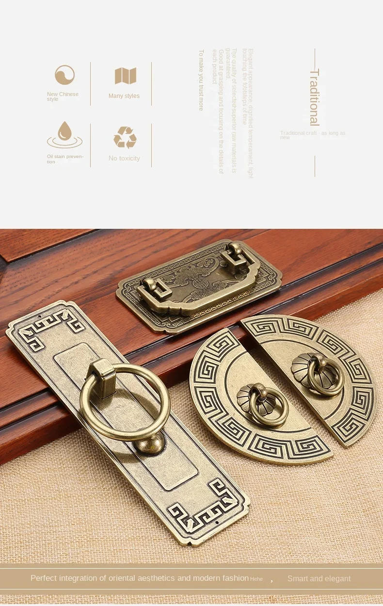 Description Picture 3 of itemCabinet Handle Portable Single Hole Screw Mounting Antique Chinese Style Pull Knob Furniture Hardware Yellow Bronze