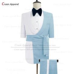 Newest Men Suit Sets Casual Party Fashion White Splicing Blazer Pants Two Pieces Banquet Tailor-made Slim Fit Male Costumes
