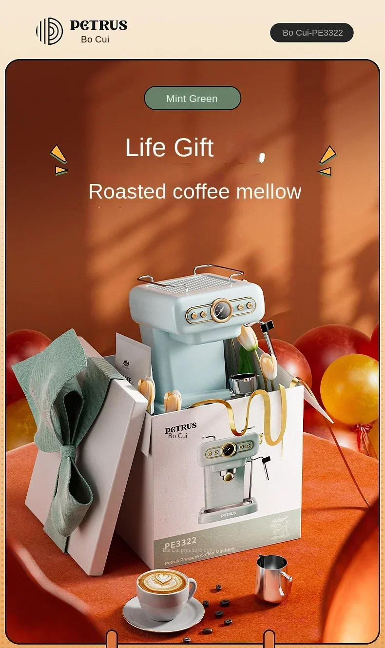 Description Picture 2 of item220V Petrus Retro-style Espresso Maker – Compact and Semi-automatic Americano Machine with Milk frother