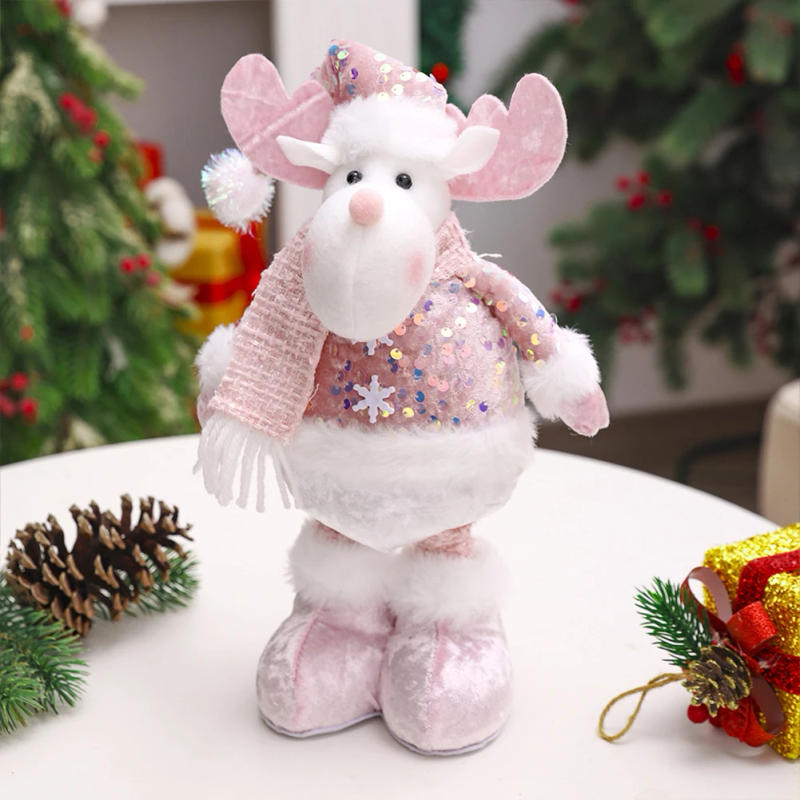 Description Picture 6 of itemChristmas Pink Sequin Telescopic Doll Santa Claus Snowman Elk Plush Stractable Soft Doll for Home Decoration