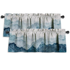 2 Panel Valances for Windows Blackout Window Curtain Blue Gold Kitchen short Curtains Abstract Art Bedroom Living Room Cafe