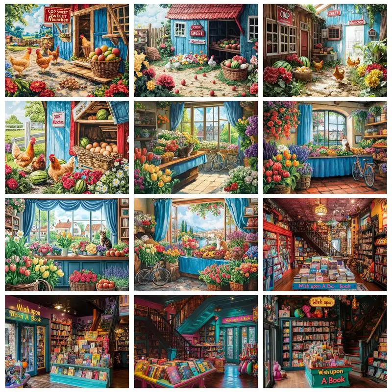 Description Picture 2 of itemPhotoCustom Painting By Numbers For Adults Kits Courtyard Wall Art Landscape Picture Numbers Painting For Home Decoration