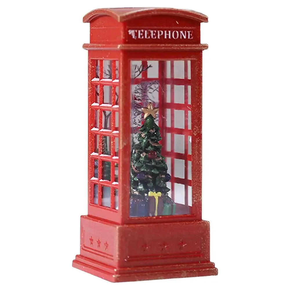 Description Picture 2 of itemChristmas Red Vintage Luminous Phone Booth Lantern Christmas Tree Snowman Santa Claus Figurine in Telephone Booth decoration