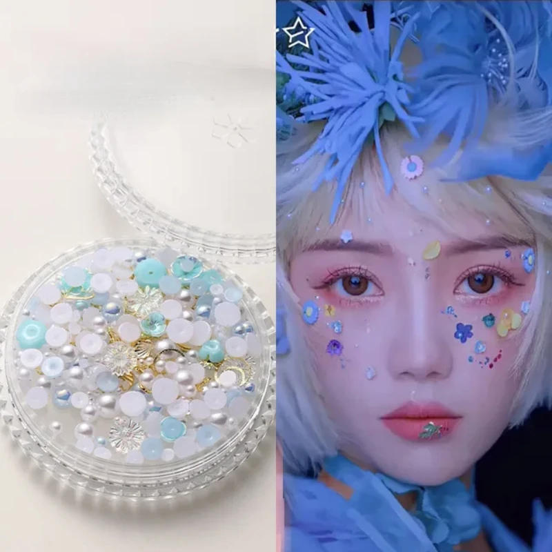 Description Picture 5 of item1 Box Eyes Face Makeup Patch Butterfly Diamond Facial Decoration Pearl Adhesive Rhinestone Glitter Sequin DIY Nail Art Decor