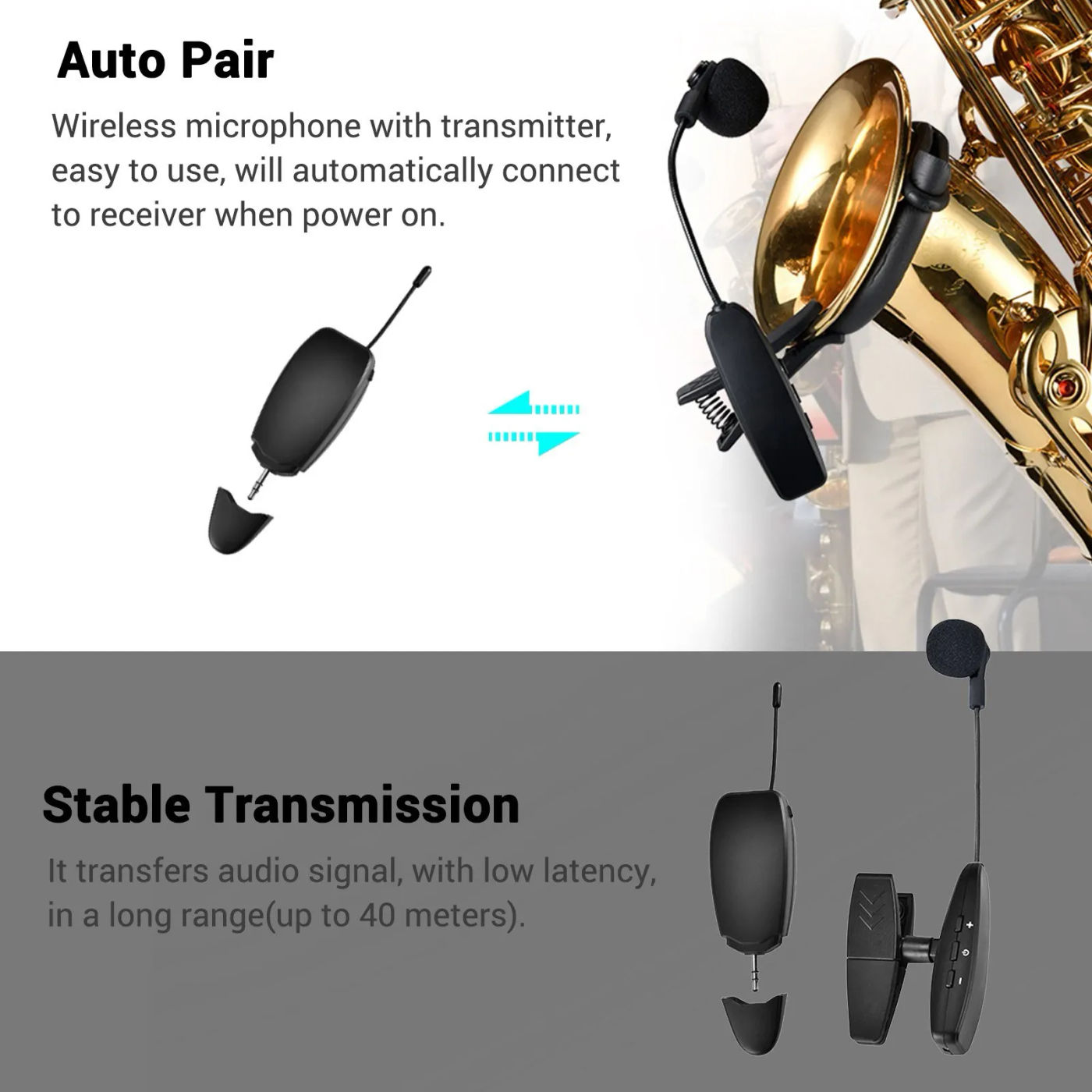 Description Picture 5 of itemWireless Instruments Pickup Pmplifier UHF 2.4G Microphone Wireless Receiver Transmitter for Saxophone Trumpet Horn Tuba flute