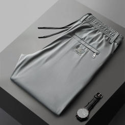 2024 New Summer Ice Silk Casual Pants Men's Lightweight Loose Straight Tube Breathable Quick Drying Elastic Outdoor Sports Pants