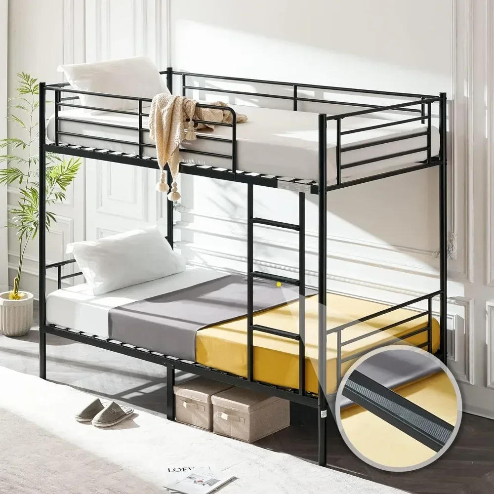 Description Picture 2 of itemBunk Bed Twin Over Twin for Kids, Teens & Adults Bunk Bed with Stairs & Flat Rungs, Heavy Duty Metal Slats, Black Beds