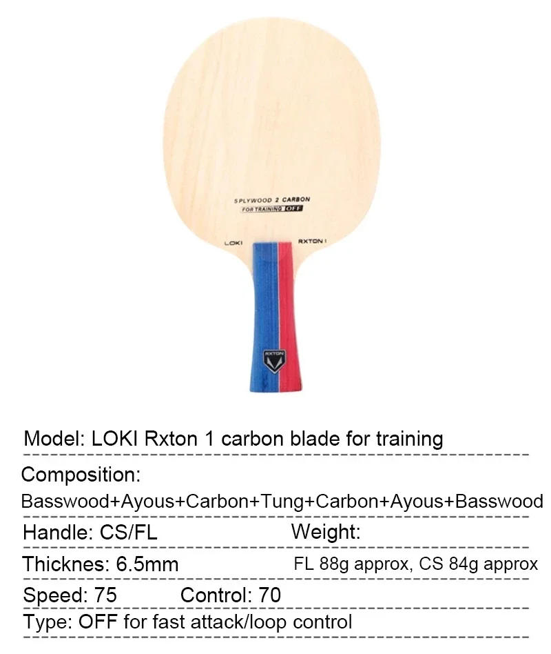 Description Picture 3 of itemOriginal LOKI RXTON 1 Carbon Table Tennis Blade 7 Layers Offensive Children Pingpong Racket for Club Training