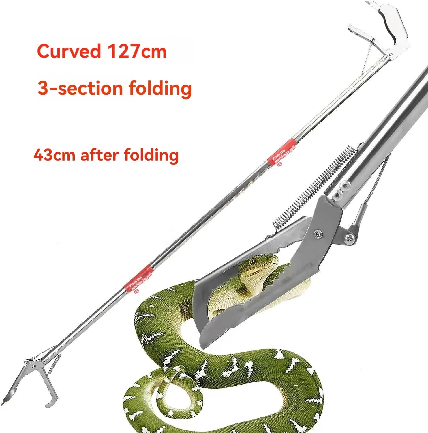 Description Picture 2 of itemOutdoor Snake Hook Catcher Tool Stainless Steel Snake Catcher Tongs Two Types Head Foldable Reptile Grabber Tool