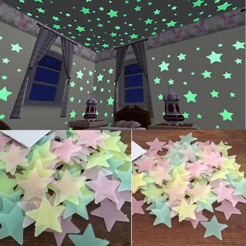 Description Picture 2 of item100Pcs Luminous 3D Wall Sticker For Kid Room Bedroom Home Decoration Fluorescent Self Adhesive Wallpaper Glow Star Dot Decal DIY