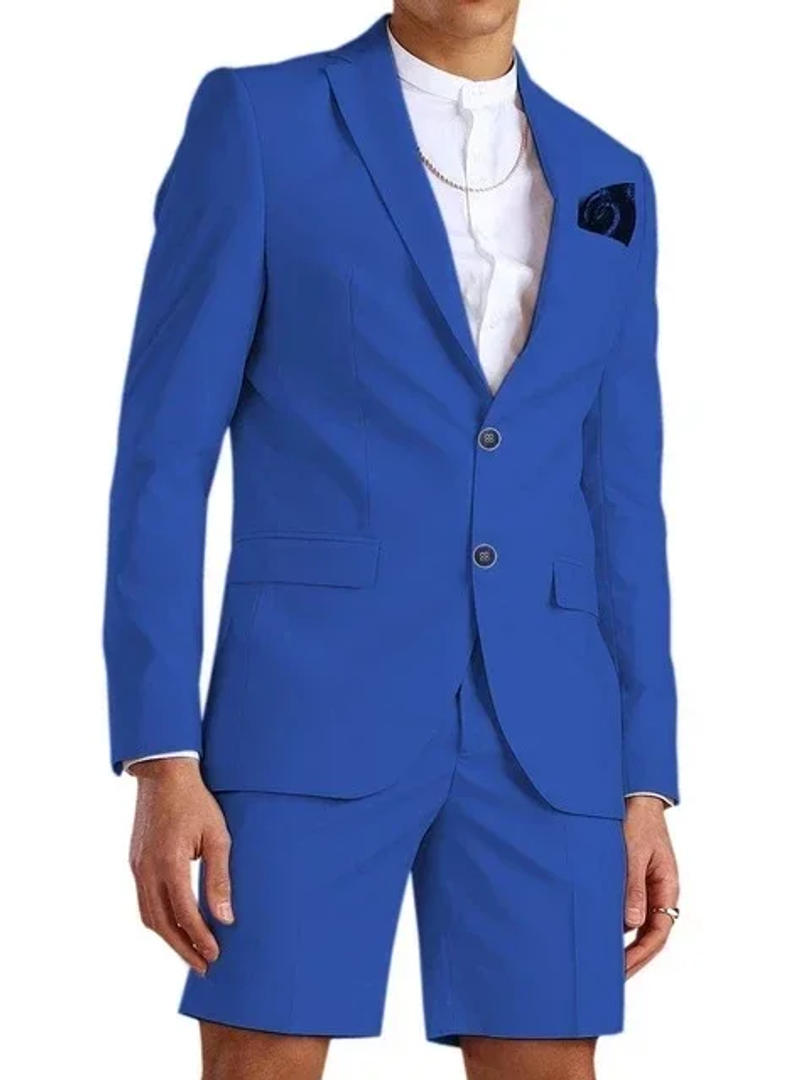 Description Picture 5 of itemSummer Blue Jacket Short Pants Fashion Men Suits Casual Slim Fit Blazers Hombre High Quality Custom 2 Piece Set Costume Homme