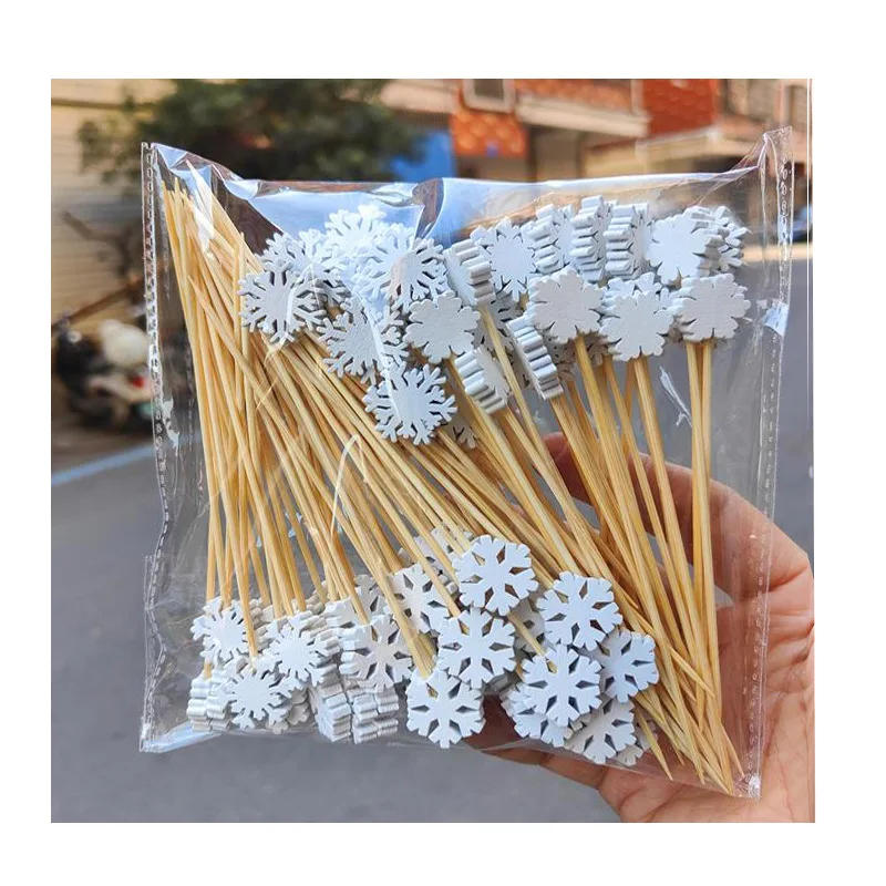 Description Picture 3 of item50pcs Christmas Bamboo Skewer Cocktail Picks Cupcake Topper Disposable Food Dessert Toothpicks Fruit Sticks Party Supplies