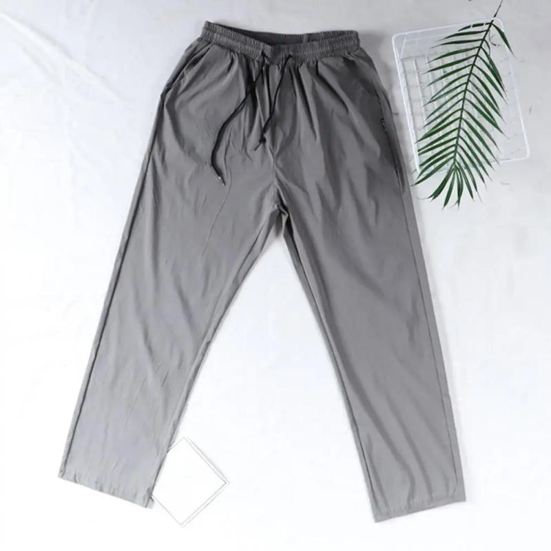 Description Picture 5 of itemHigh Waist Casual Trousers Jogging Sweatpants Men's Loose Ice Silk Quick-drying Sweatpants with Drawstring Waist Side for Gym