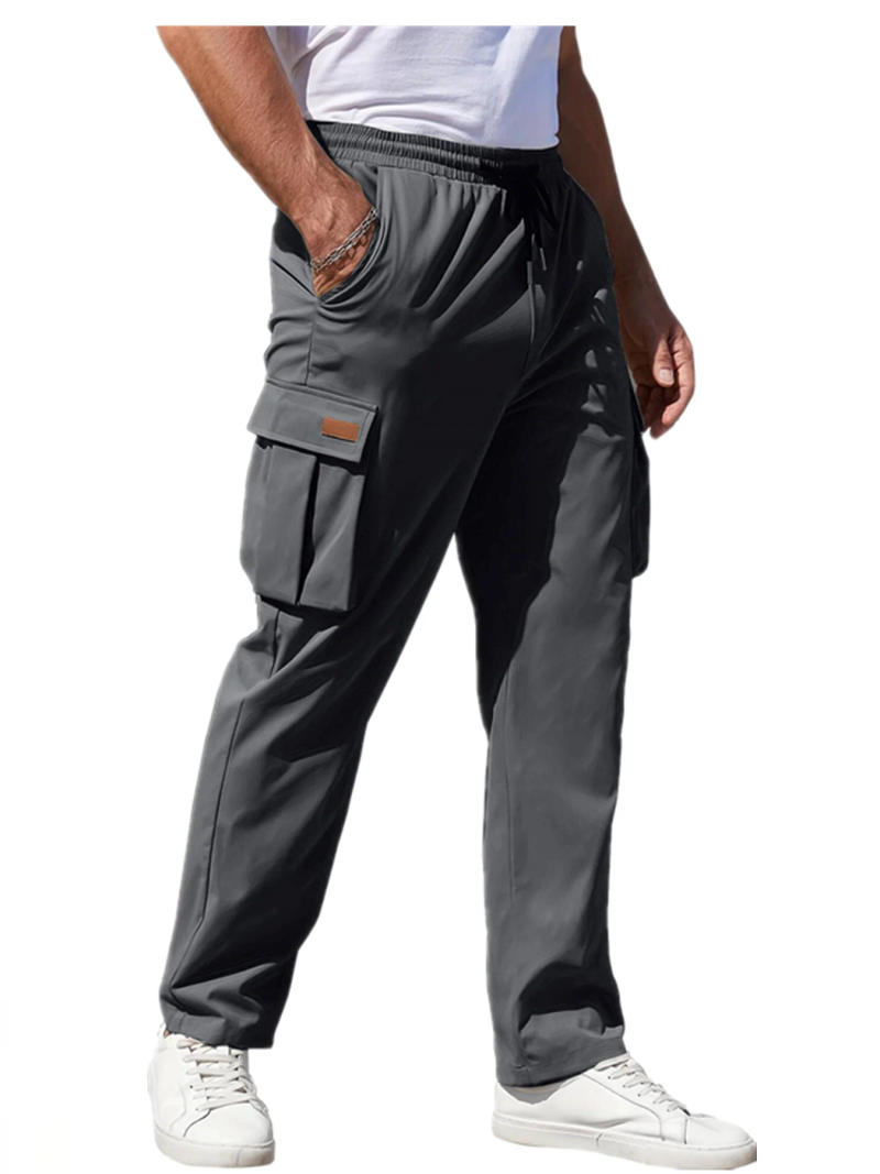 Description Picture 5 of itemWoven fabric new hot selling solid color casual stock ordinary youth Men's casual loose straight tube workwear drawstring multi