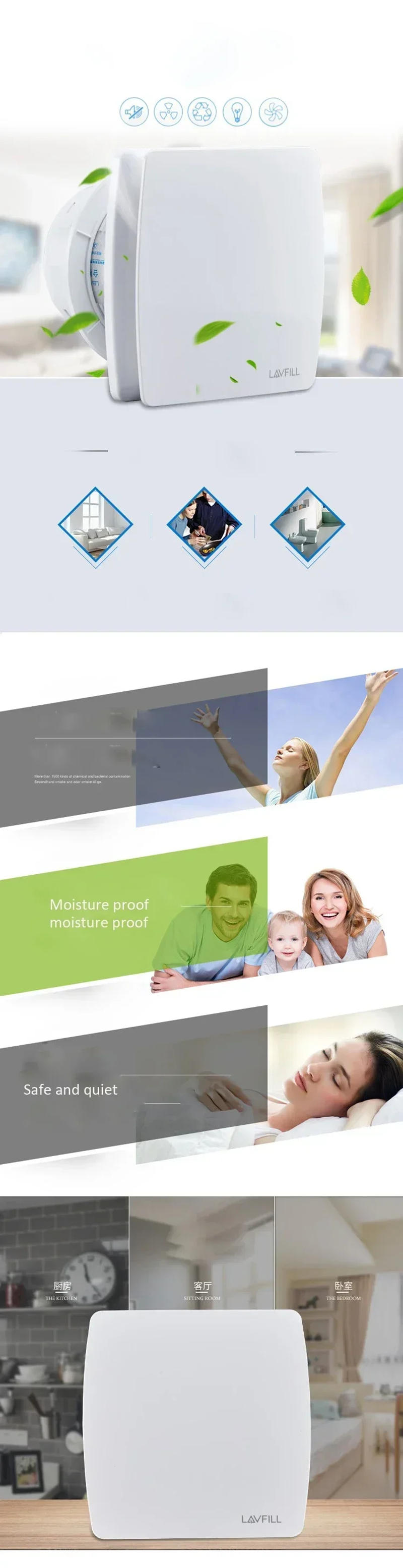 Description Picture 2 of item4/6 Inch High Speed Exhaust Fan Toilet Kitchen Bathroom Hanging Wall Window Glass Small Ventilator Extractor Exhaust Fans