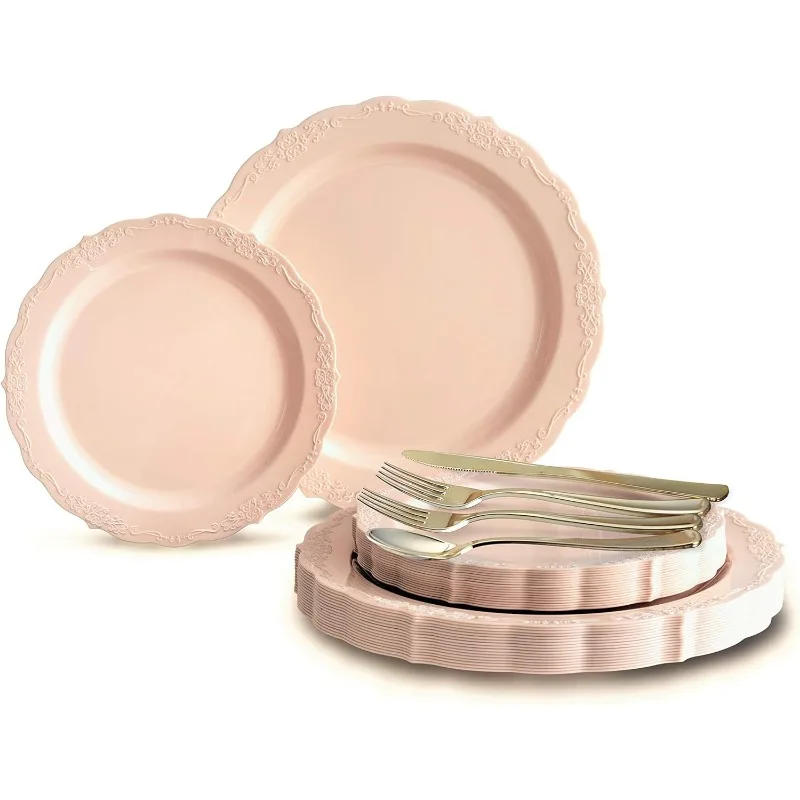 Description Picture 5 of itemVintage Wedding Plastic Plates & cutlery -Disposable Dinnerware, Silverware w/double fork