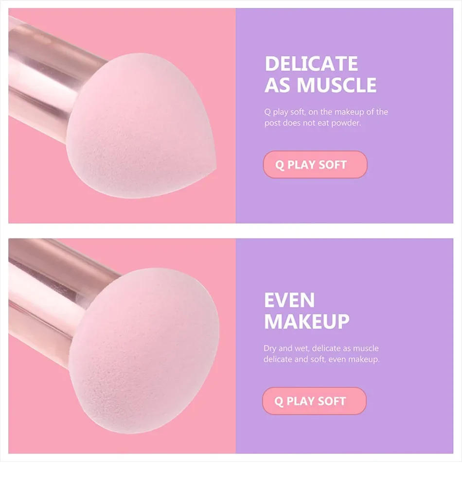 Description Picture 3 of item3pcs Women Foundation Powder Cosmetic Puff Mushroom Head Face Concealer Blender Makeup Brushes with Smooth Handle Beauty Tools