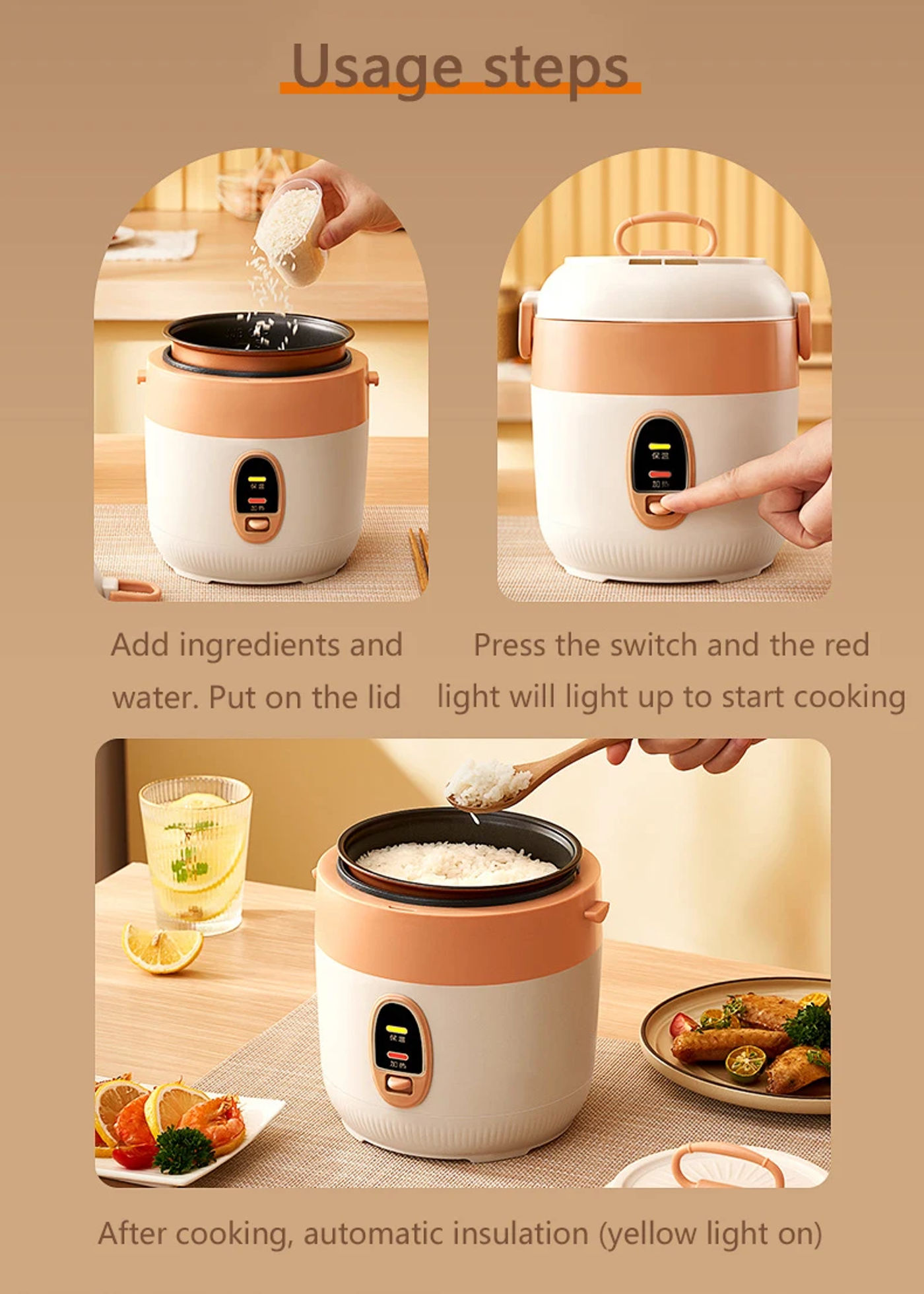 Description Picture 6 of itemDMWD Household Electric Rice Cooker 1.2L Cooking Machine Porridge Maker Soup Pot Hotpot Food Steamer Non-stick coating 220V