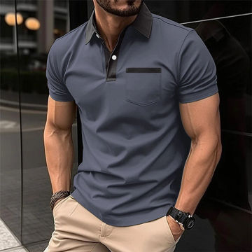 New Summer Men Short Sleeved Polo Shirt Casual Splice Stripe Printing T-shirt Men's Breathable Shirt Men Clothing S-3xl