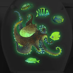 Cartoon Glow in the dark Octopus Small Fish Underwater World Children's Toilet Stickers, Bathroom Home Decoration Wall Stickers